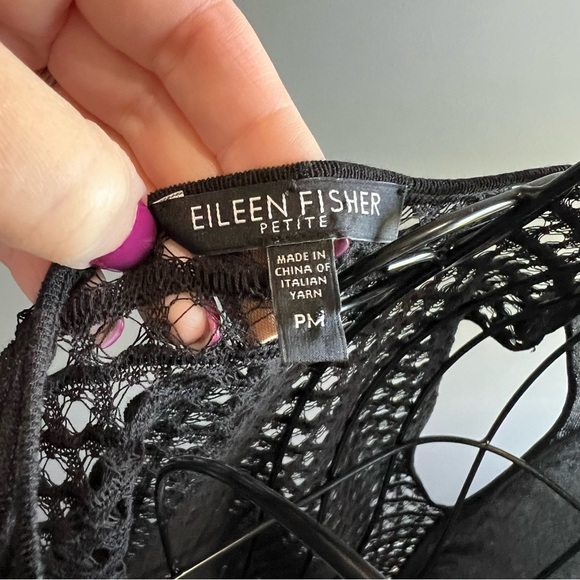 Eileen Fisher Black Sheer Waterfall Front with Open Knit back detail Top Blouse - Picture 7 of 10